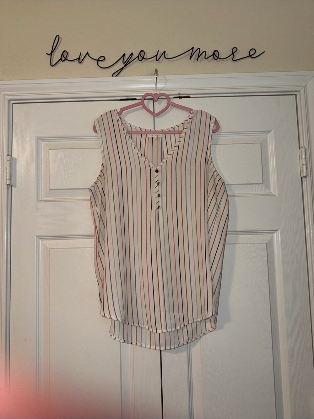Maurices White Sleeveless V-Neck Blouse with Multi-Color Stripes